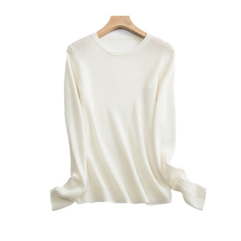 Front Shoulder Wool Sweater Women's 0 Pure Wool Thin Slim Fit and Thin Bottom Top Early Autumn New Knitted Sweater
