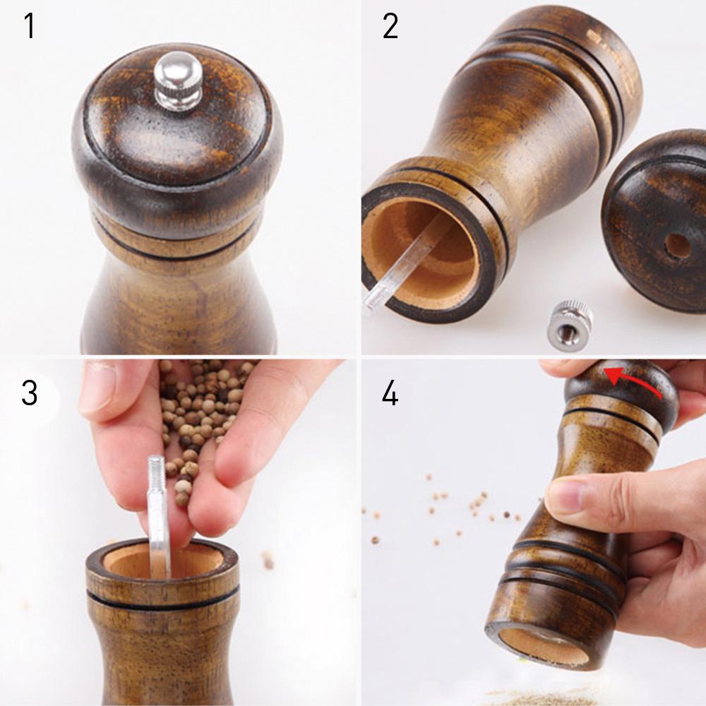 5 Inch Wooden Salt Pepper Grinder Oak Wood Pepper Mills Hand Movement Manual Spice Mill Kitchen Tool