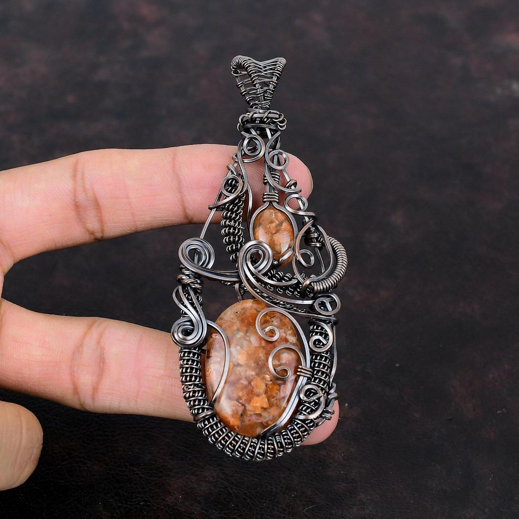 Sunstone Pendant Copper Wire Wrapped Pendant Original Gemstone Jewelry Handmade Pendant Antique Pendant Copper Wire Jewelry Anniversary Gift