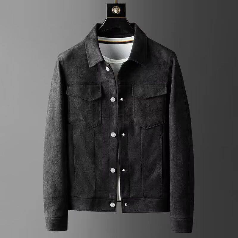 2023 New Autumn and Winter Polo Neck Slim Fit Handsome Casual and Versatile Korean Style Work Wear Deerskin Fleece Jacket
