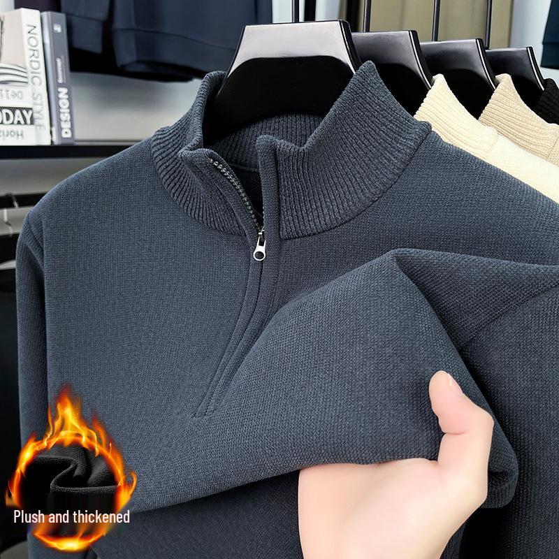 Men's 2025 Thick Knit Sweater with Half-High Collar and Zipper