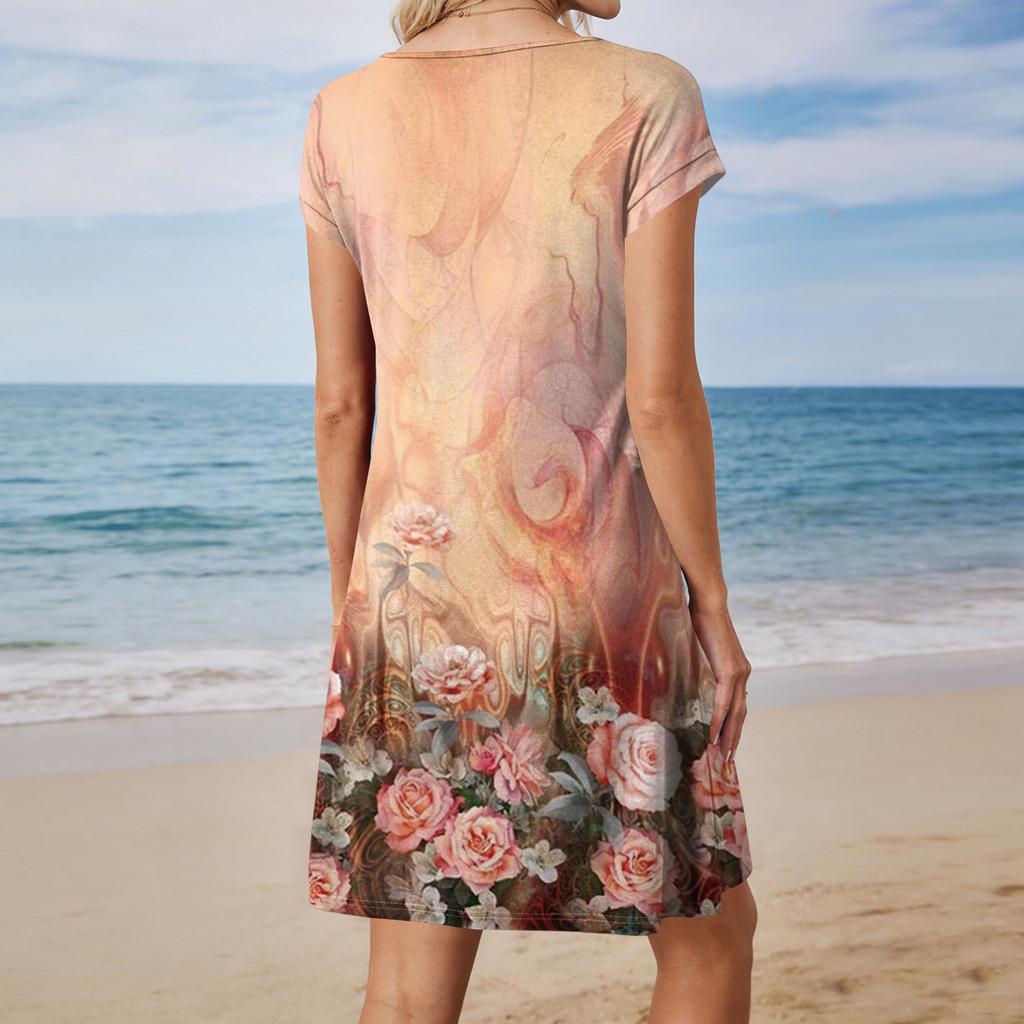 Summer Dresses For Women Loose Square Neck Cap Sleeve Casual Beach Vacation Tshirt Dress Sundresses With Pockets