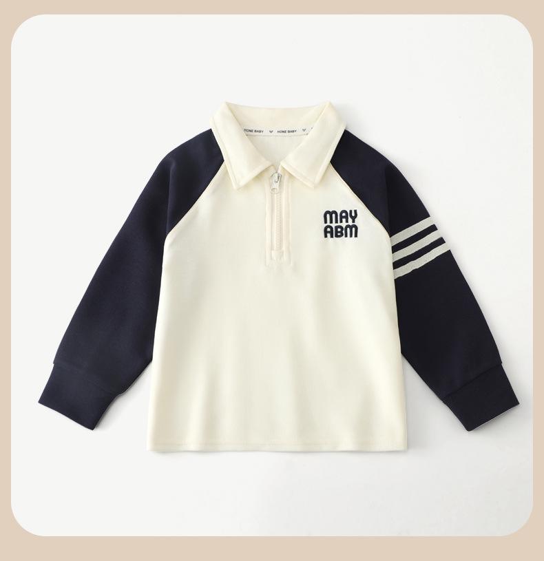 2026 Back to School Boys' Long Sleeve Polo Shirt - Children's Lapel Patchwork Top for Spring
