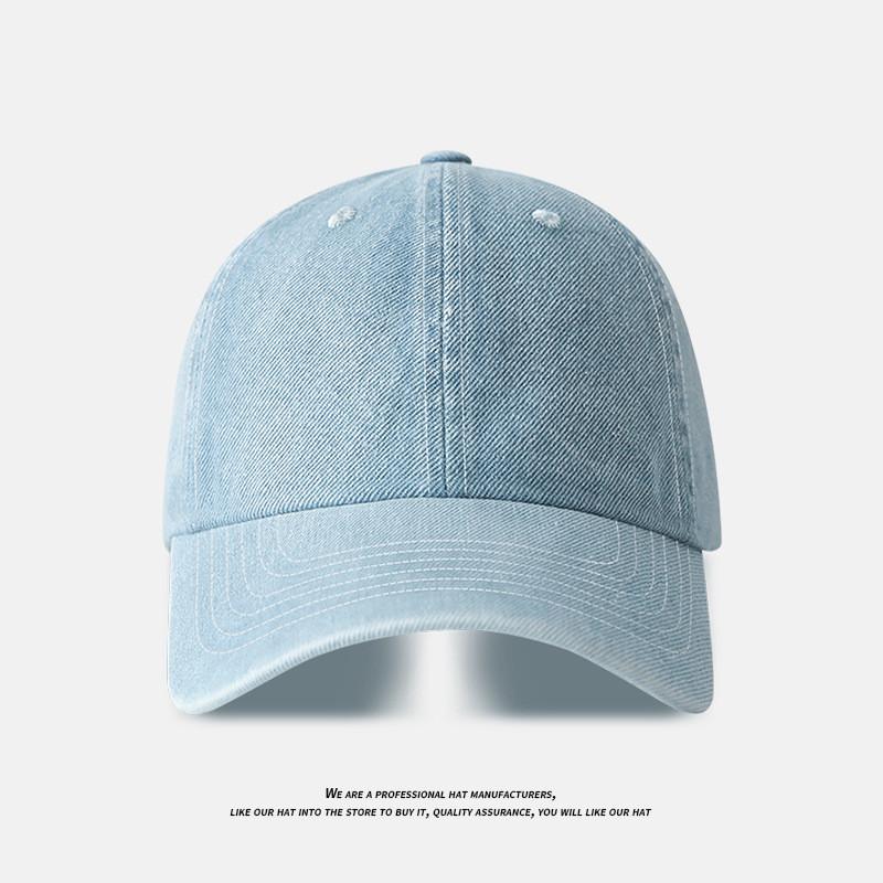 Denim Blue Wash Cap With Embroidered Letters For Summer Casuals Denim