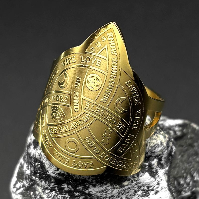 Viking Witch Celtic Knot Rings for Women Men Goth Stainless Steel Odin Runes Witchcraft Protection Finger Ring Amulet Jewelry