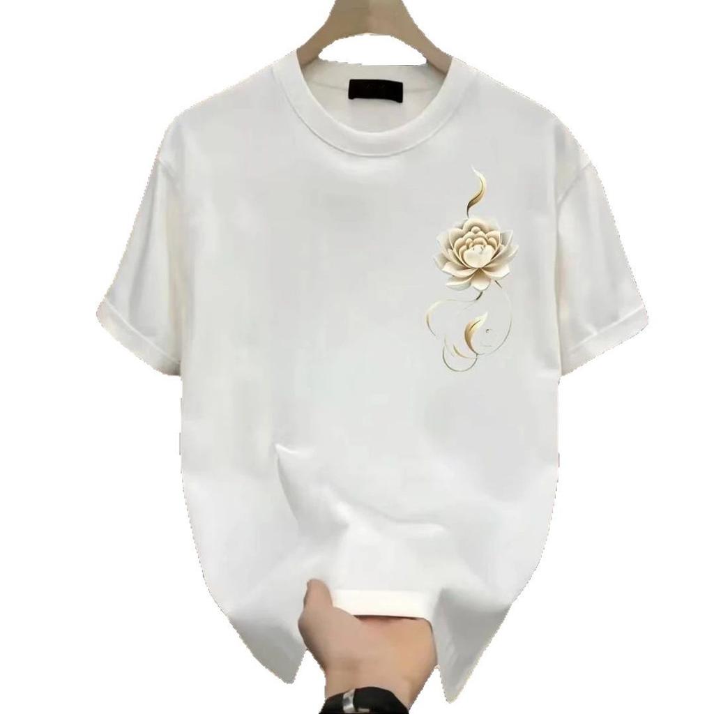 Heavy Cotton American Black And White Short-Sleeved T-Shirt Men'S Trendy Top Large Size Loose T-Shirt Half Sleeve