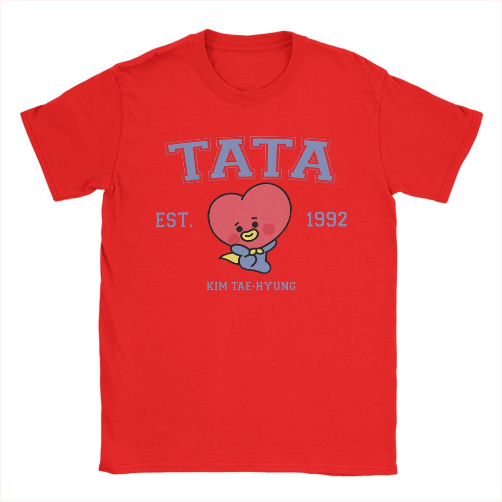 Tata Korea Kpop Niedliches Cartoon T-Shirt für Herren Lustiges Reines Baumwoll-T-Shirt Rundhals Kurzarm T-Shirts Neuankömmling Kleidung