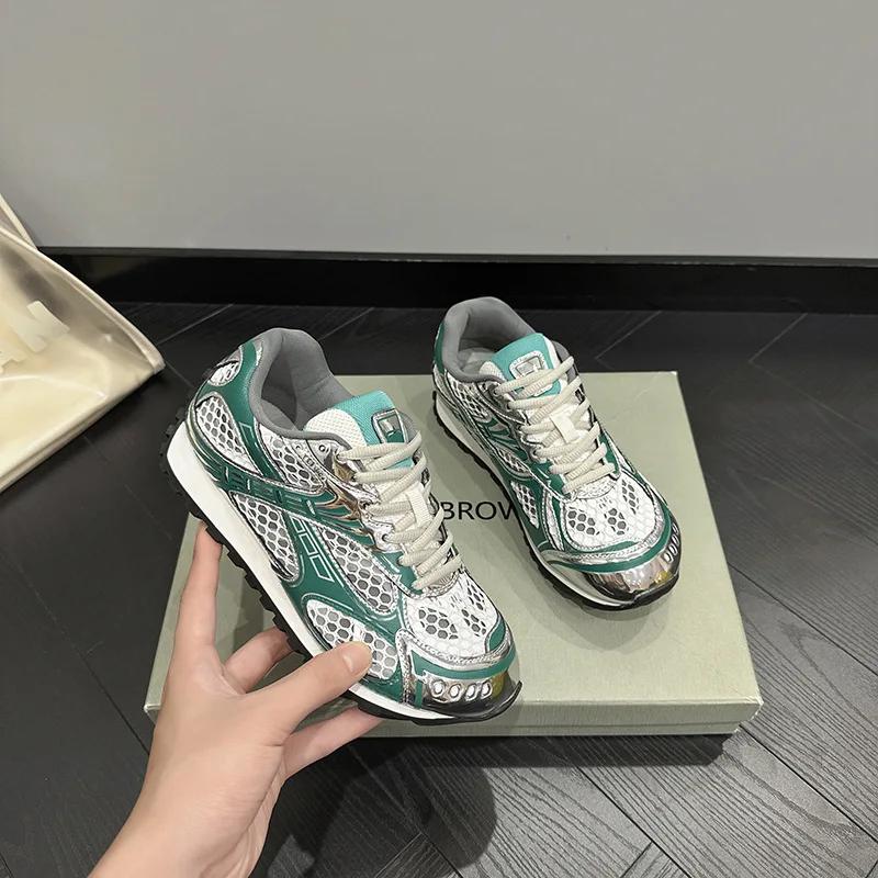 

Women s luxury flat sneakers, patchwork leather shoes, optical sole, air mesh, running and walking, couples wear, fall 40