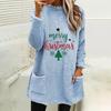 Green Christmas Print Plush Hoodie with Pockets - Women's Loose Fit, Round Neck, Long Sleeve (Autumn/Winter Collection)