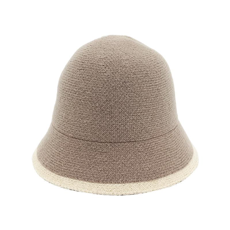 

Lamb Womens Knitted Wool Bucket Hat Colorblocked Warm Coldresistant Autumn GrayBrown