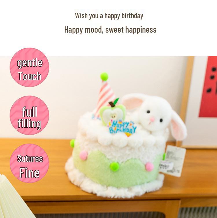 Cartoon Pet Birthday Cake Plush Toy Ornament - Cute Table Companion & Children's Gift