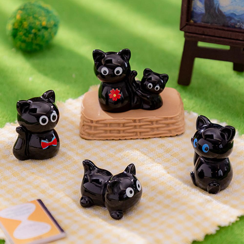 Cute Cartoon Resin Black Cat Figurine Mini Animal Ornaments Car Mounted Kids Children Toy Crafts Gift Desktop Home Decoration