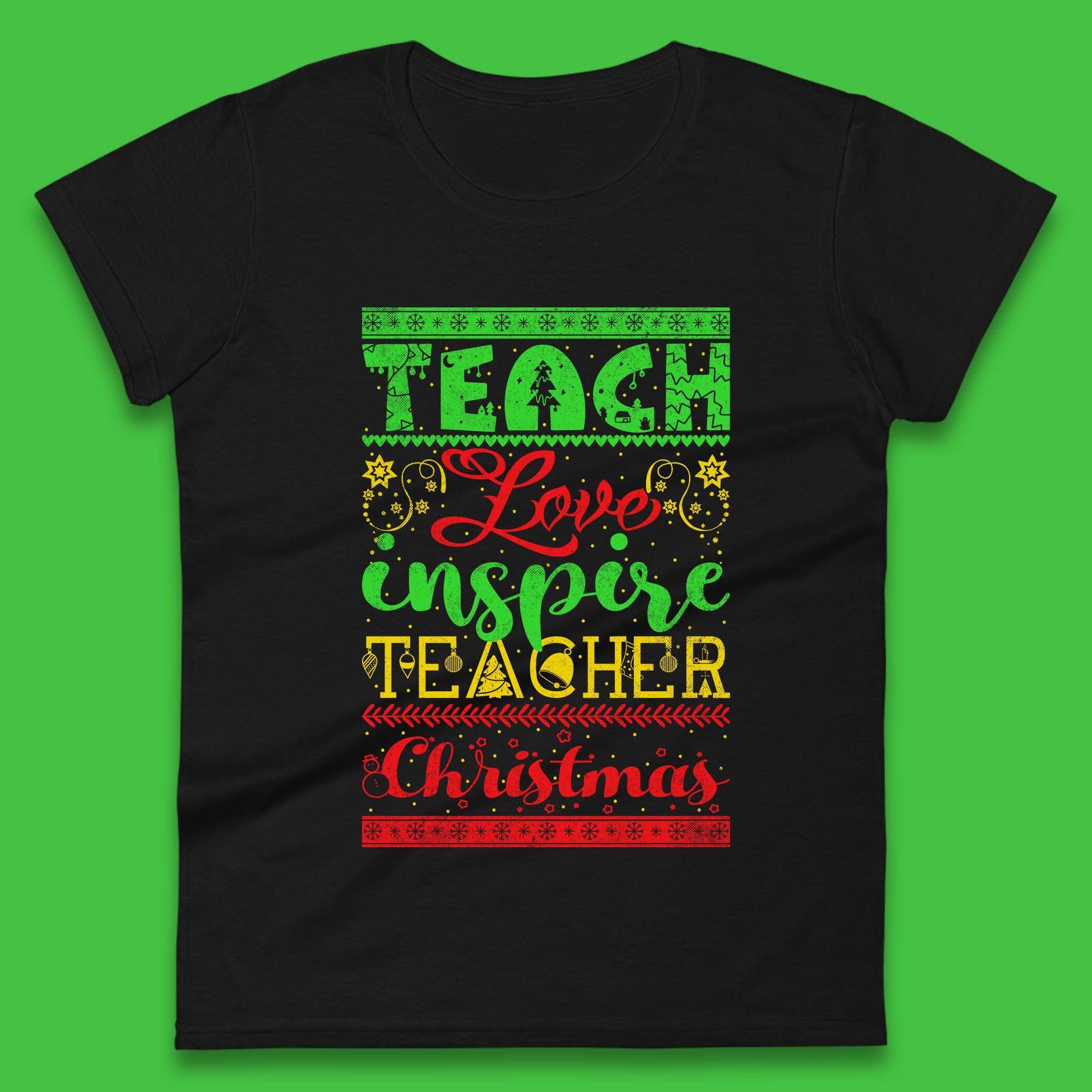 Teach Love Inspire Womens T Shirt Mens Tops Tees Unisex Christmas Teacher Top S