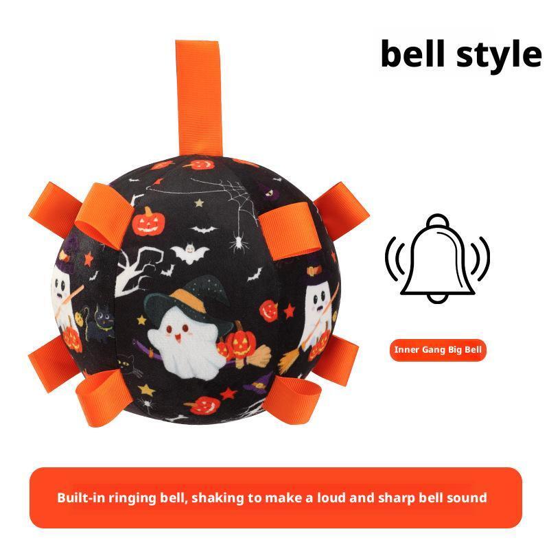 Halloween Hundespielzeug Bälle Elektrisch Interaktiv Eingebaute Glocke Plüschspielzeugball für Hunde Bissfestes Kauspielzeug mit Quietscher Haustierprodukt