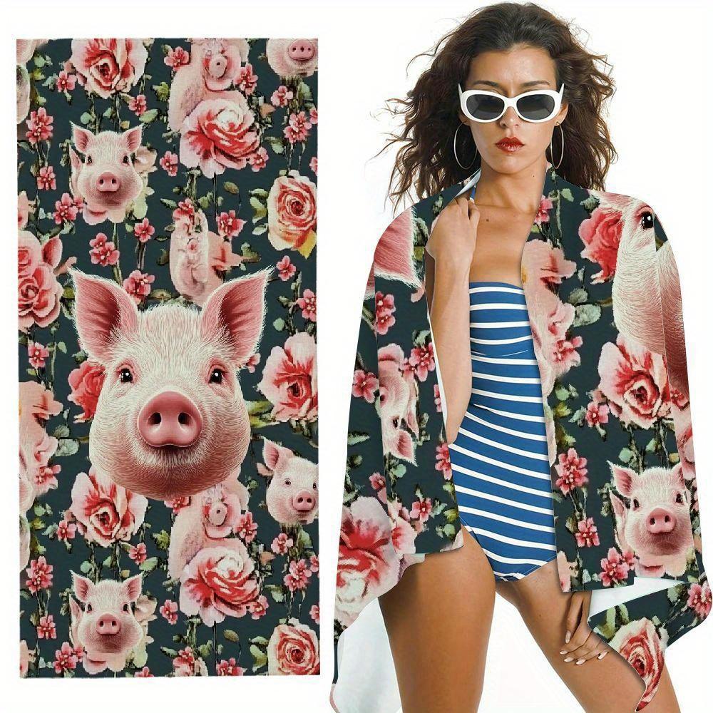 

Cute Pig Floral Pattern Multiple Size Beach Towel Quick Dry Anti-Sand Soft Skin Friendly Unisex for Swimming Travel Camping W40*H60(CM)