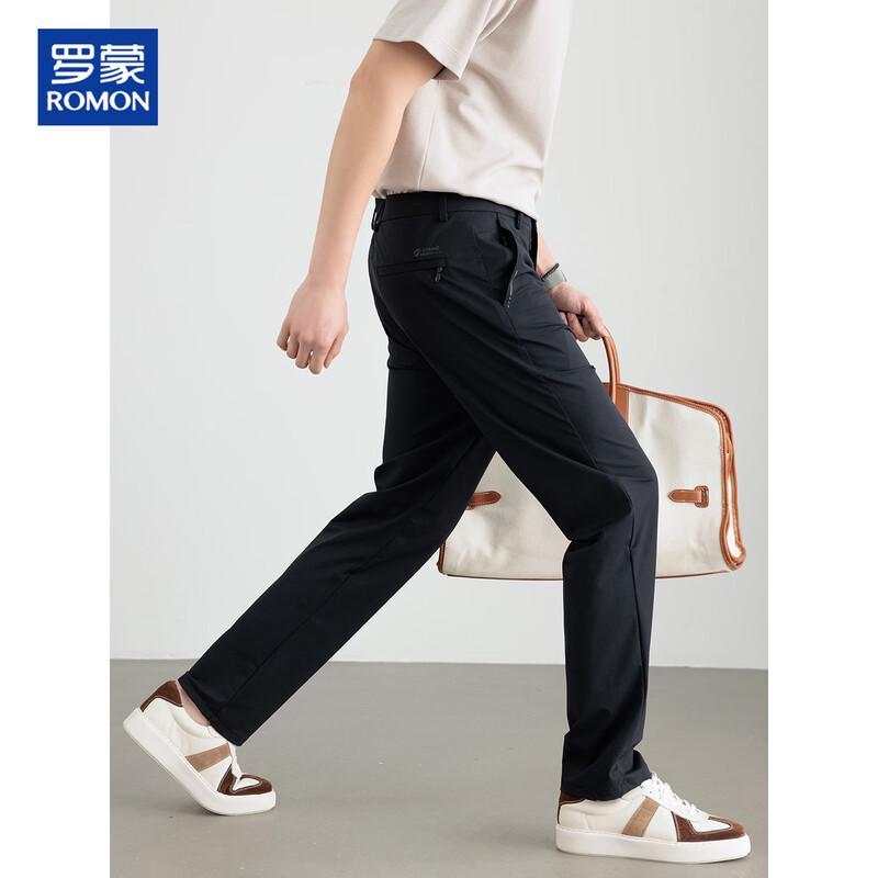 ROMON Men's Straight-Leg Ice Silk Casual Business Pants