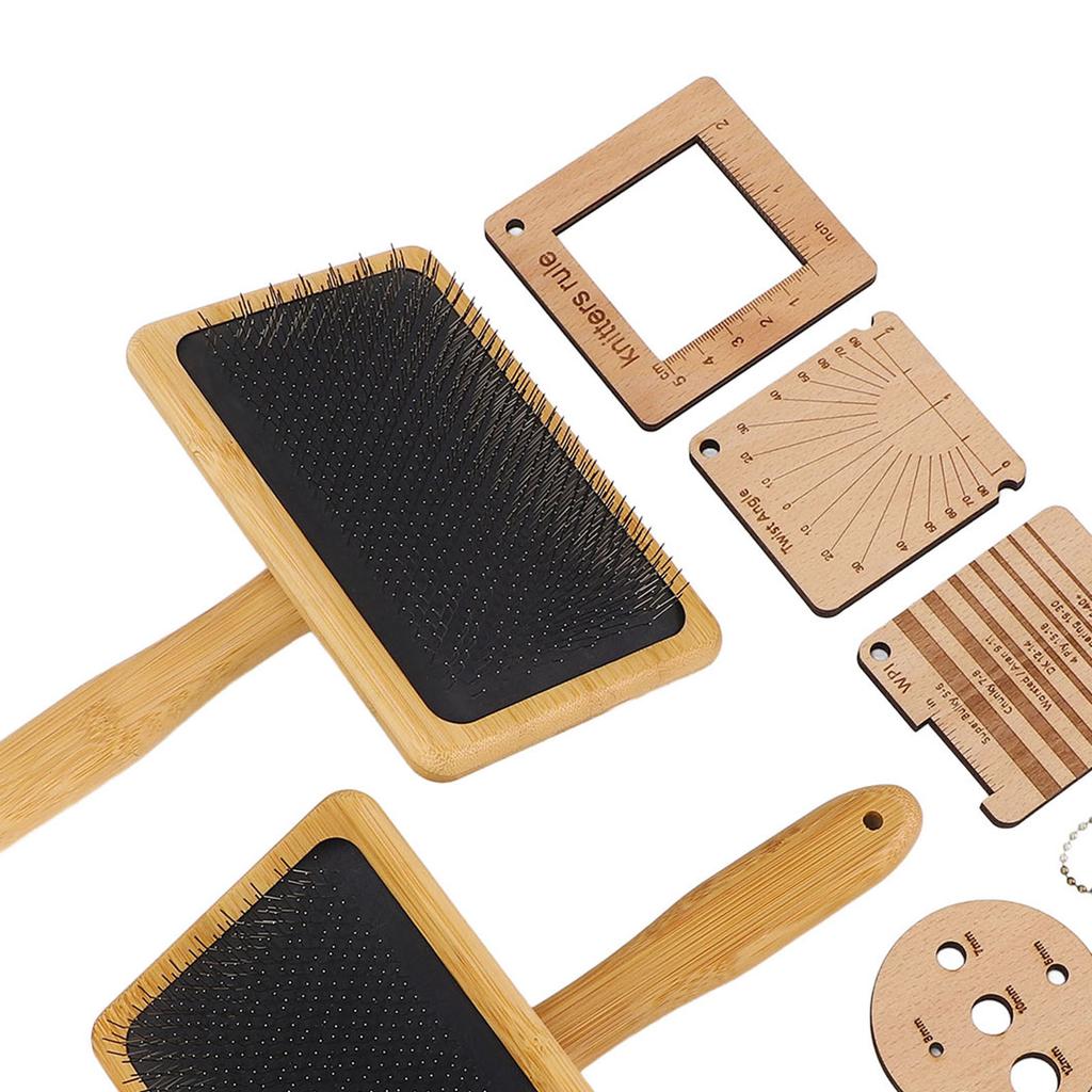 Knitting Measure Tool Set Wool Blending Board Carding Brush Set Wooden Yarn Ruler Density Ruler Angle Meter Brush Chain Set
