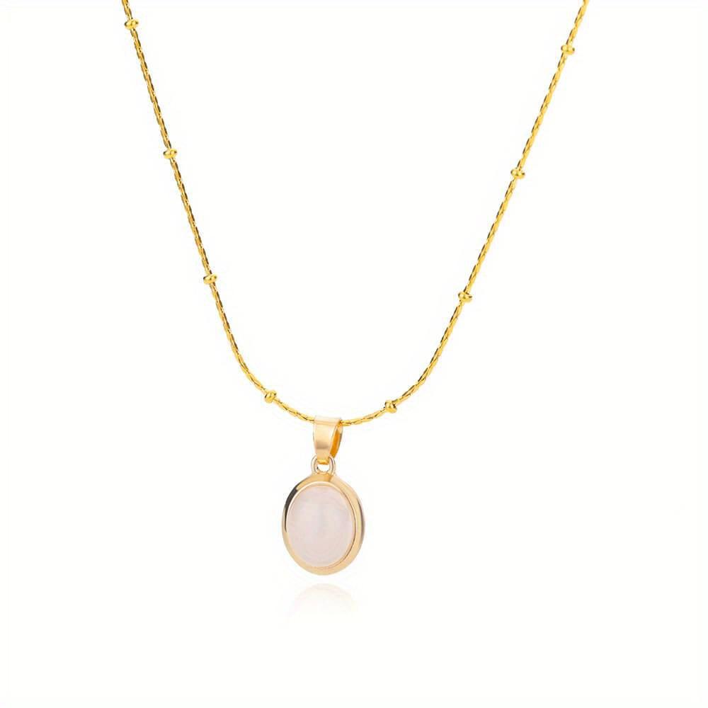 Fashion Stone Opal Oval Necklace For Women Stainless Steel Gold Color Oval Stone Pendant Necklace Wedding Aesthetic Jewelry Gift