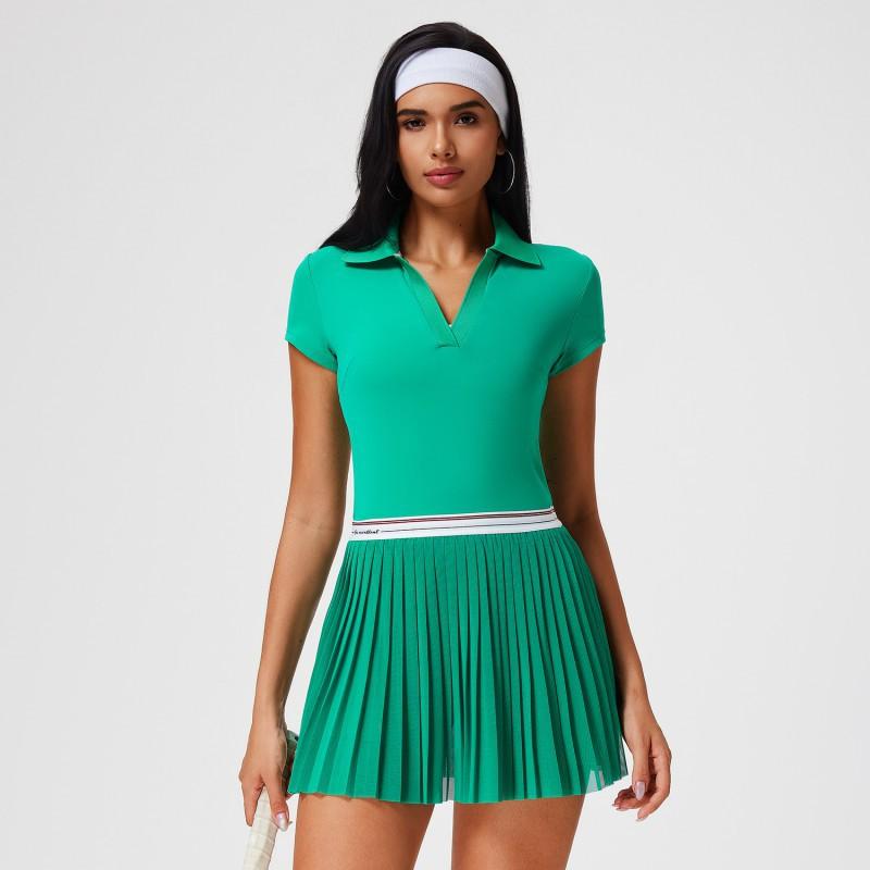 

Sports Suit Women s Quick-drying Clothes V-neck Lapel Figure-fitting Short-sleeved Slimming Culottes Summer Temperament Tennis M