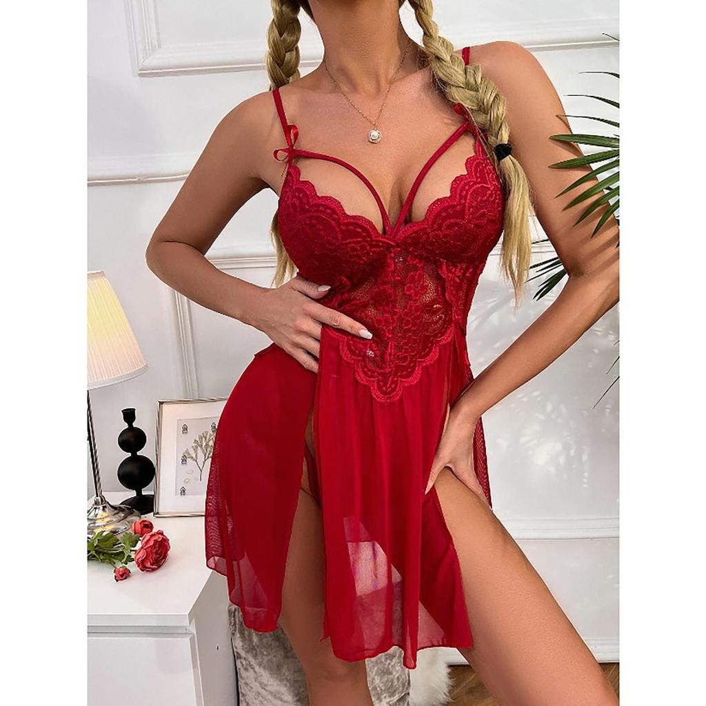 Dámské erotické prádlo Sexy noční košilka s krajkovým prošíváním bez ocelového prstenu