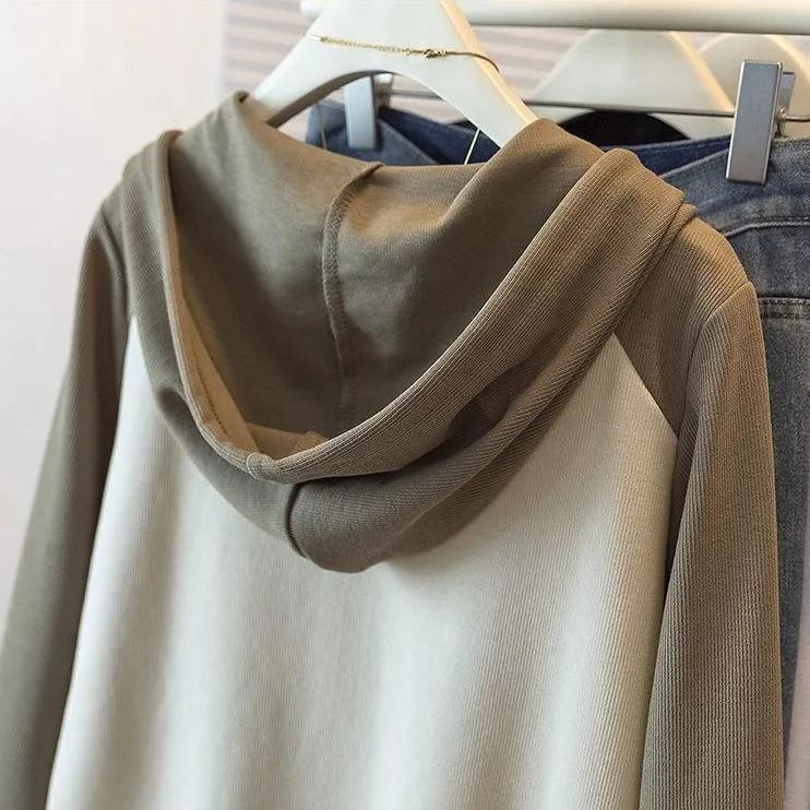 Plus Size Women's Design Sense Hooded Sweater Spring and Autumn Loose Cardigan Jacket Sports Top