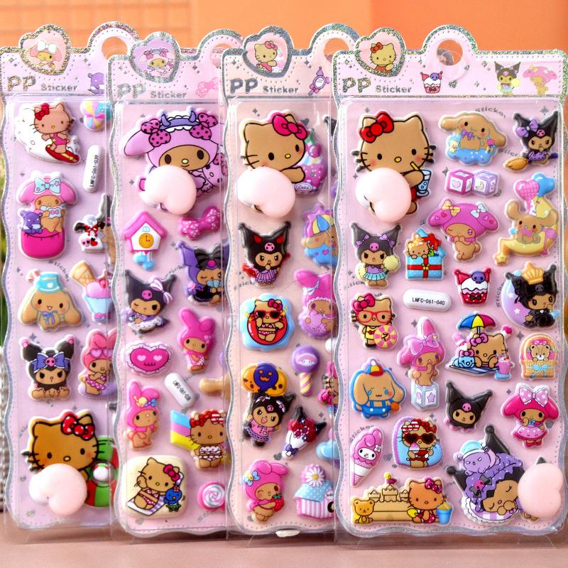 4/6 Pcs Cute Sanrio Butt Stickers My Melody Kuromi Cinnamoroll 3D Relief Sticker Kawaii Stress Relief Puffy Squishy Decals
