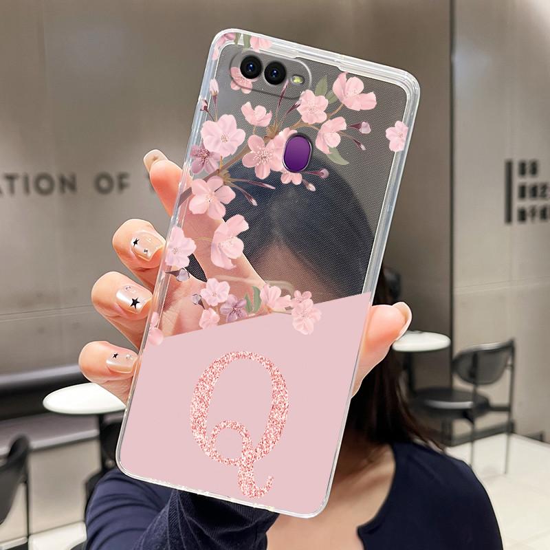Letter Case For OPPO A5S/A7 2018/AX5S/A7N/A12/A12S Fashion Flower Back Cover Transparent Soft Silicone TPU Clear Phone Casing