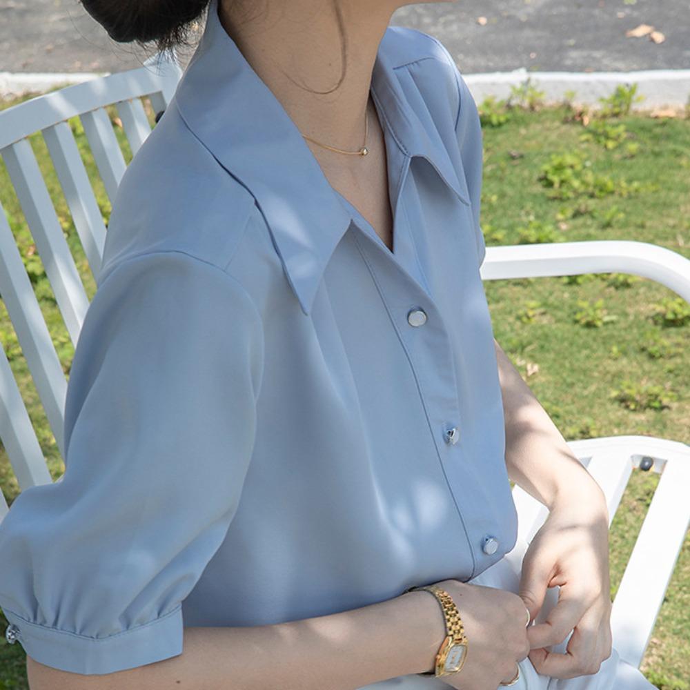 GMXIA Women's Chiffon Shirt Summer Design Tops Loose Slim Lazy Style Short Sleeve Blouse