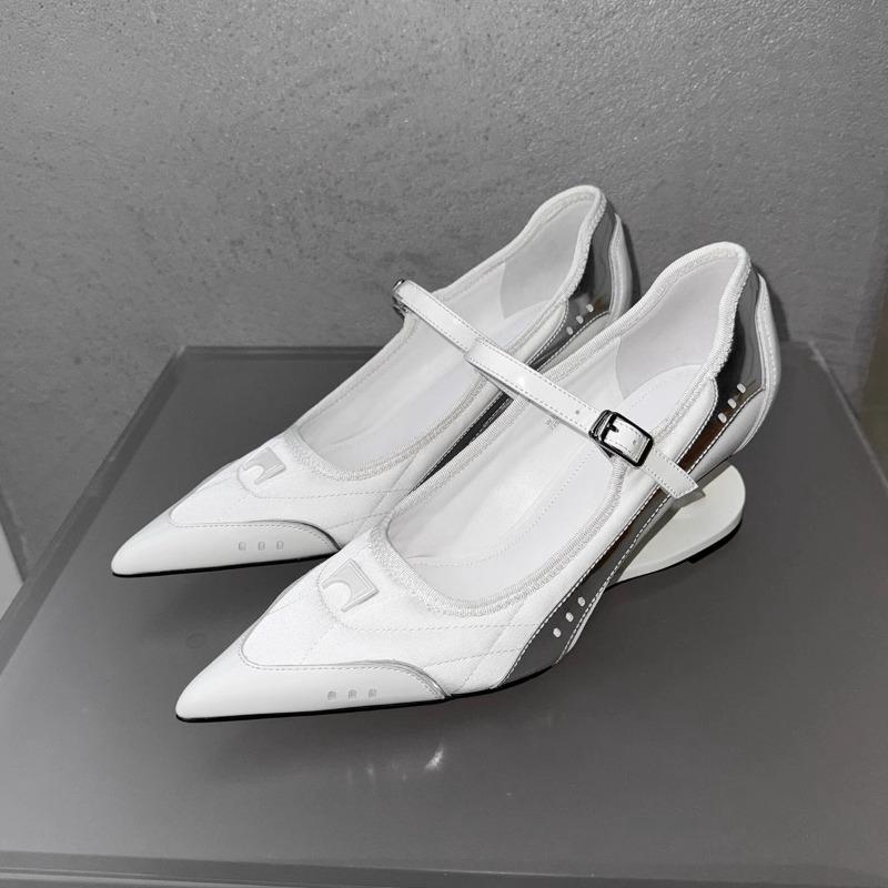 

Модные каблуки Женская обувь специальный каблук拼接 каблуки женские Мода Неглубокий вырез Бант Нескользящие Мэри Джейн Одиночные туфли для женщин Высокий каблук 34 белый