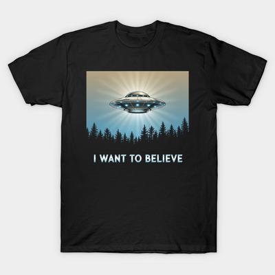 Ανδρικό Μαύρο T-shirt με Εκτύπωση I Want To Believe Εκτύπωση με Χαρτί Μεταφοράς Χωρίς Κόψιμο Βαμβακερό T-shirt