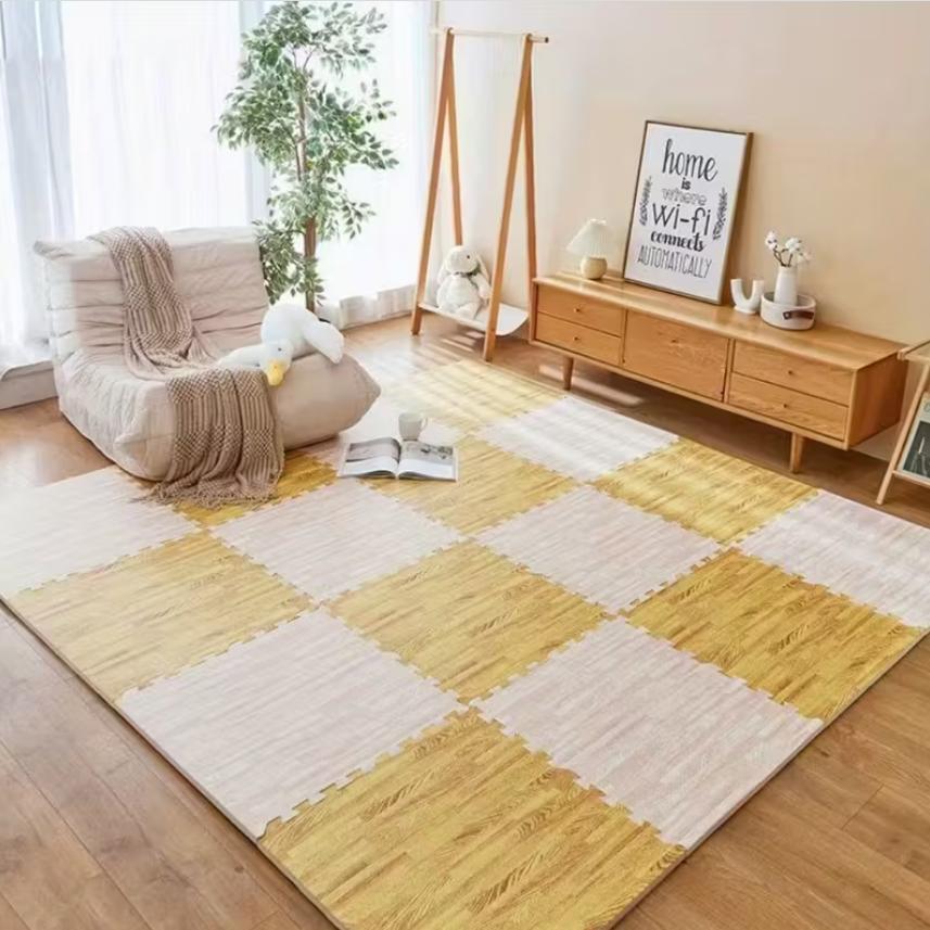 Wood Grain Puzzle Floor Mat Eva, Non-Slip Cushioning Exercise Pad, Detachable Washable Multi-Functional Home
