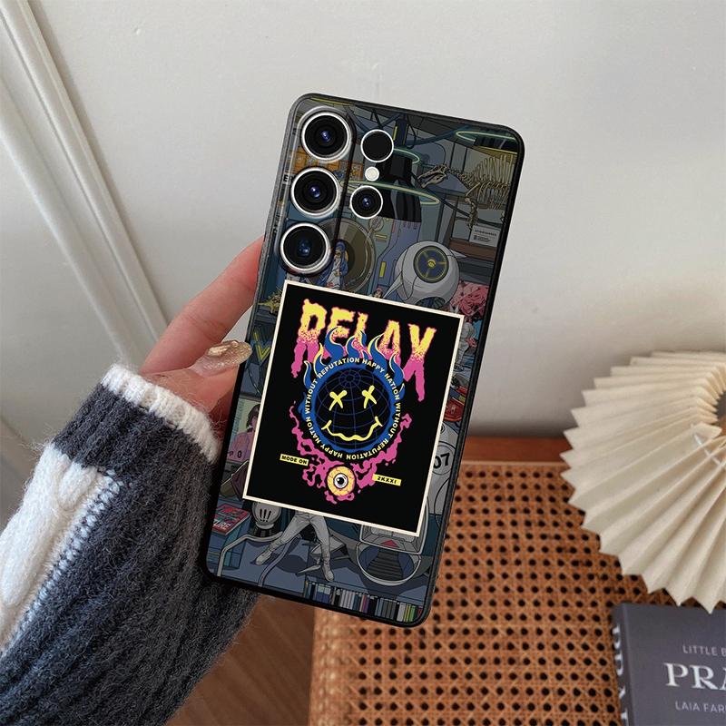 Graffiti Emoticons Patterned Soft Silicone Black Case For Xiaomi Redmi Note 13 Pro 13C Samsung A55 A35 S24 iPhone Camera Protective Shockproof Cover