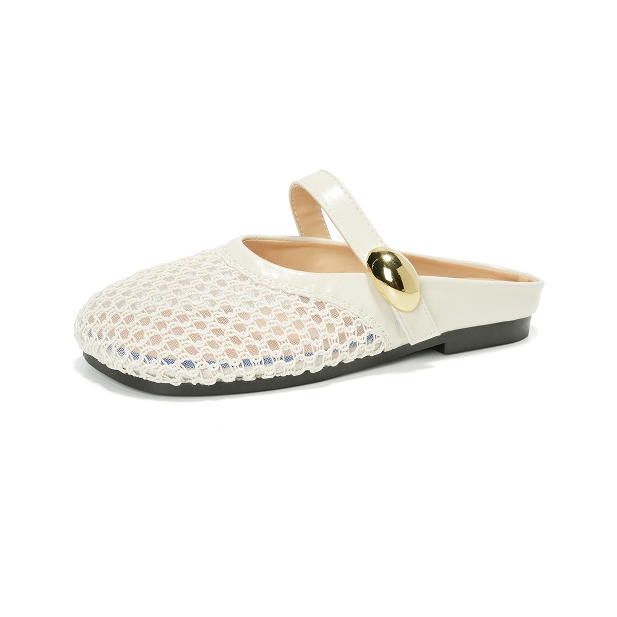 

Fashion Large Size Women s Slippers 2025 Summer Hollow Breathable Half Slippers Fashion Lightweight Comfortable Casual Slip on Flats 35 абрикосовый