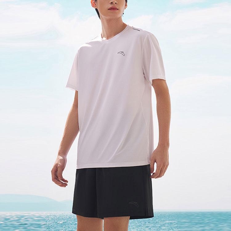 Anta Running Series Solid Color Crew Neck Pullover Short Sleeve T-Shirt Straight Leg Shorts Casual Sports Set Men Sports Set Pure-White 952425201-2