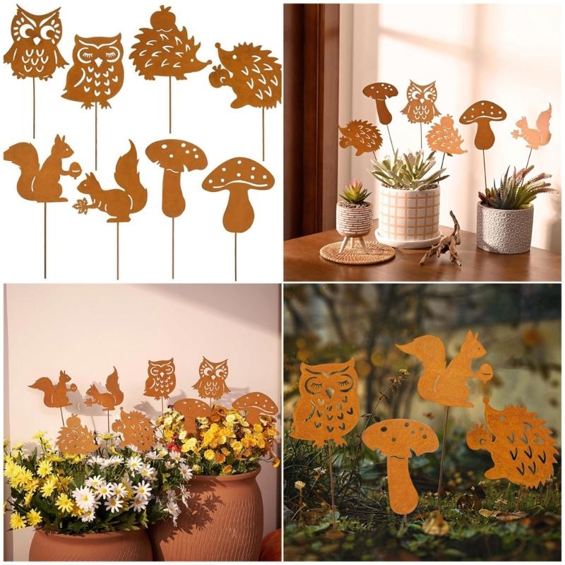 Metal Rusted Animal Garden Stake Art Crafts Statue Backyard Garden Yard Sidewalk Outdoor Backyard Decoration