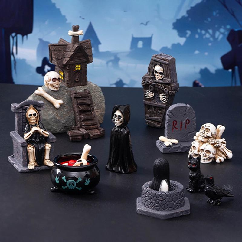 Halloween Decorations Mini Pumpkin Skeleton Ghost Skull Ornament Resin Micro Landscape Figurine Ghost Day of The Dead Ornaments