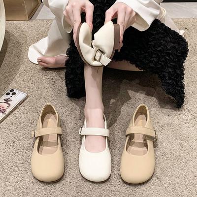 French Evening Breeze Mary Jane  Shoes Spring and Autumn New Fashion One-word Buckle with Shallow Mouth Soft Sole Non-slip Single Shoes