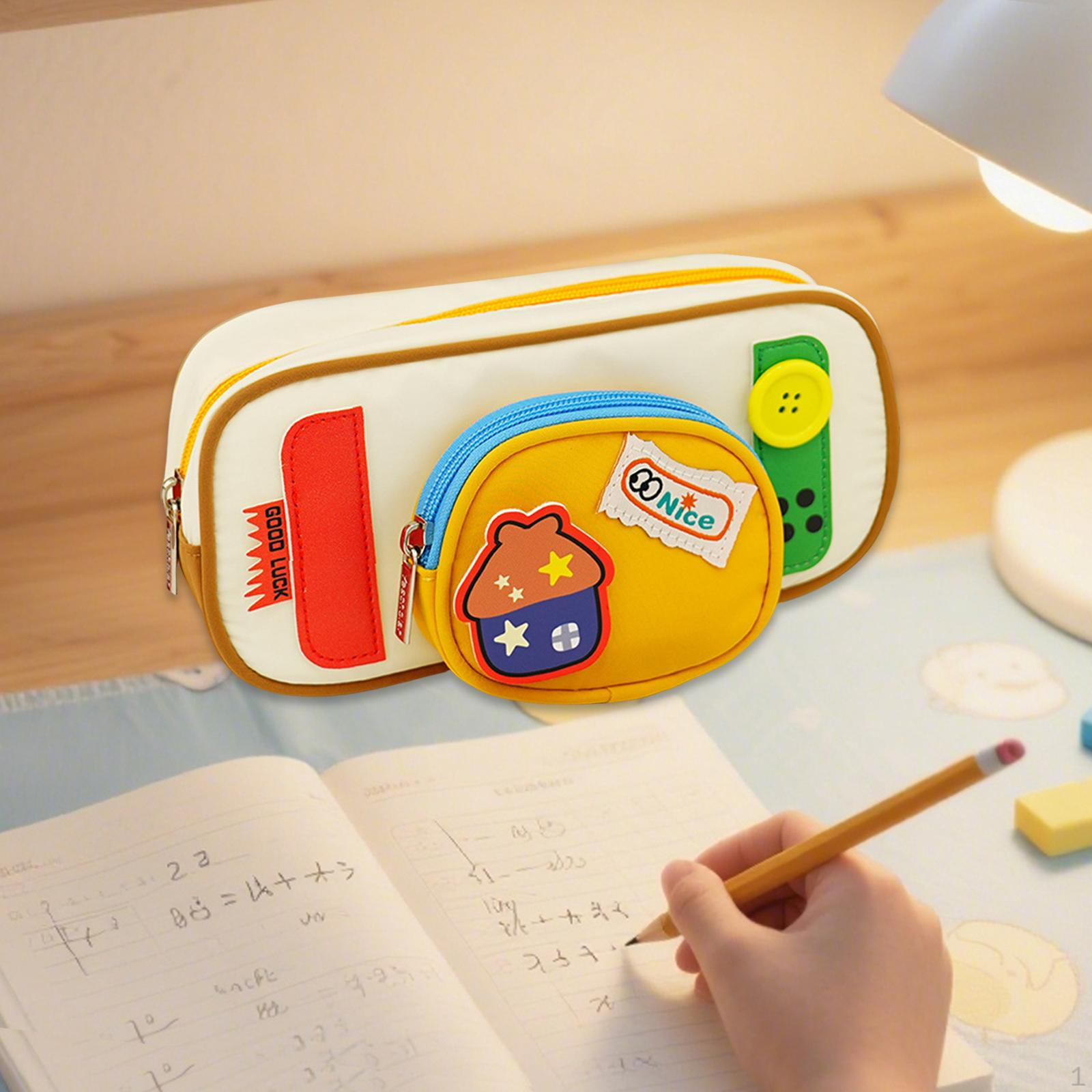 

Pen Case Drawing Large School Supplies Zipper Pencil Bag Makeup Cosmetic Stationery Pouch for жовтий