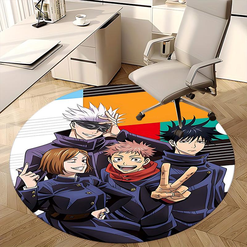 1pc Anime Cartoon Design Round Carpet  Office Chair Mat, NonSlip Rug for Home Decor