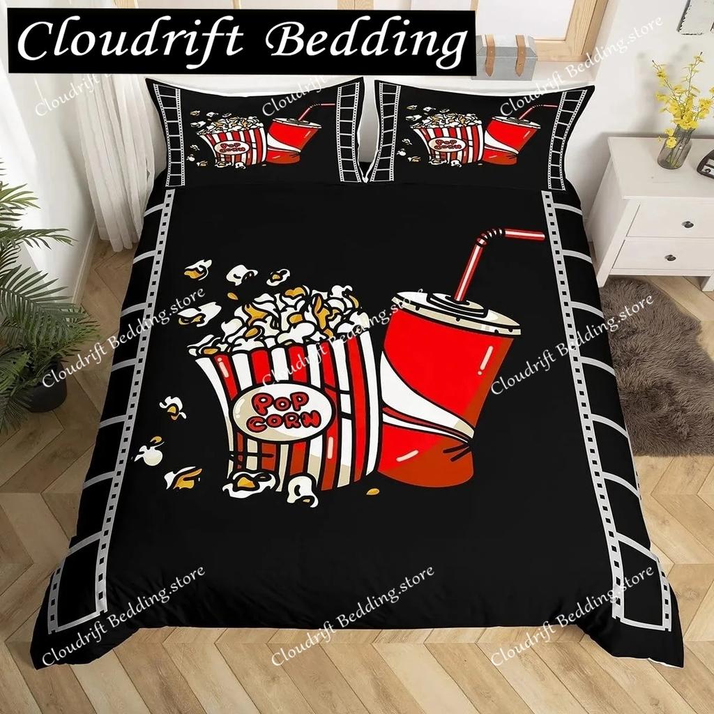 Movie Theater Duvet Cover Set Cinema Ticket Bedding Set Filmstrip Comforter Cover Bedroom Decor Bedspread Cover Full Size
