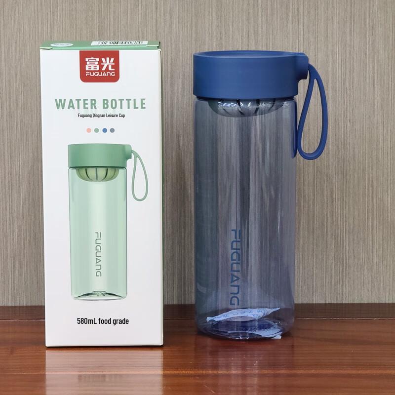 Fuguang 580ml Plastic Sports & Tea Bottle with Glass Liner, Blue - 2 Pack