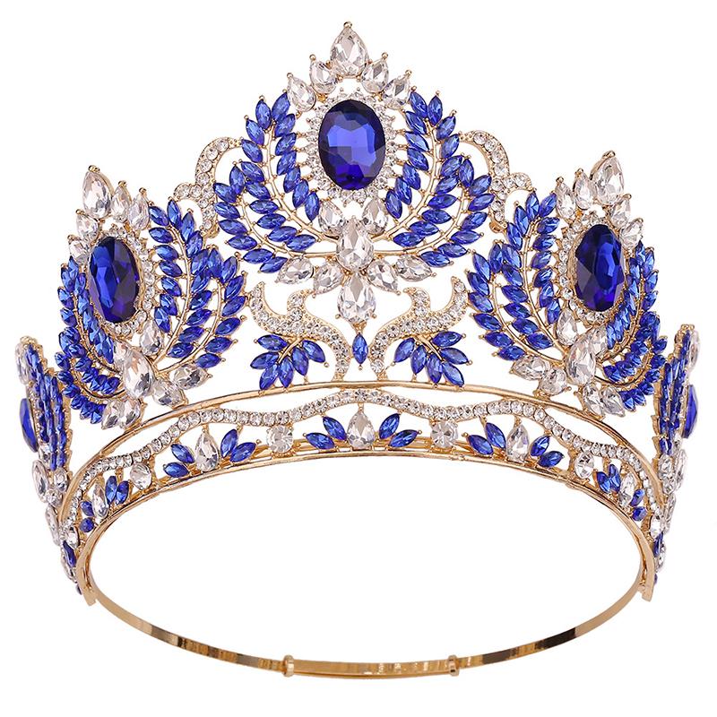 Baroque Big Diadem Rhinestone Crystal Tiaras for Queen Bridal Wedding Head Jewelry Large Crown Pageant Bride Headwear