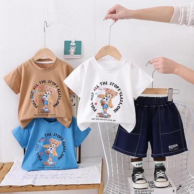 Kinder Set Cartoon Bär Kurzarm T-Shirt Für Jungen Lässige Jeansshorts Bequeme Kleidung Für Baby Jungen