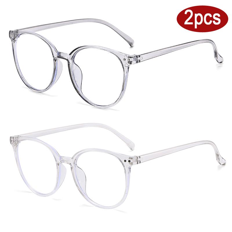 2pcs New Round Glasses Frames Women Anti Blue Light Eyeglasses Tri Color Rivet Design Eyewaer Outdoor Street Shoot Glasses