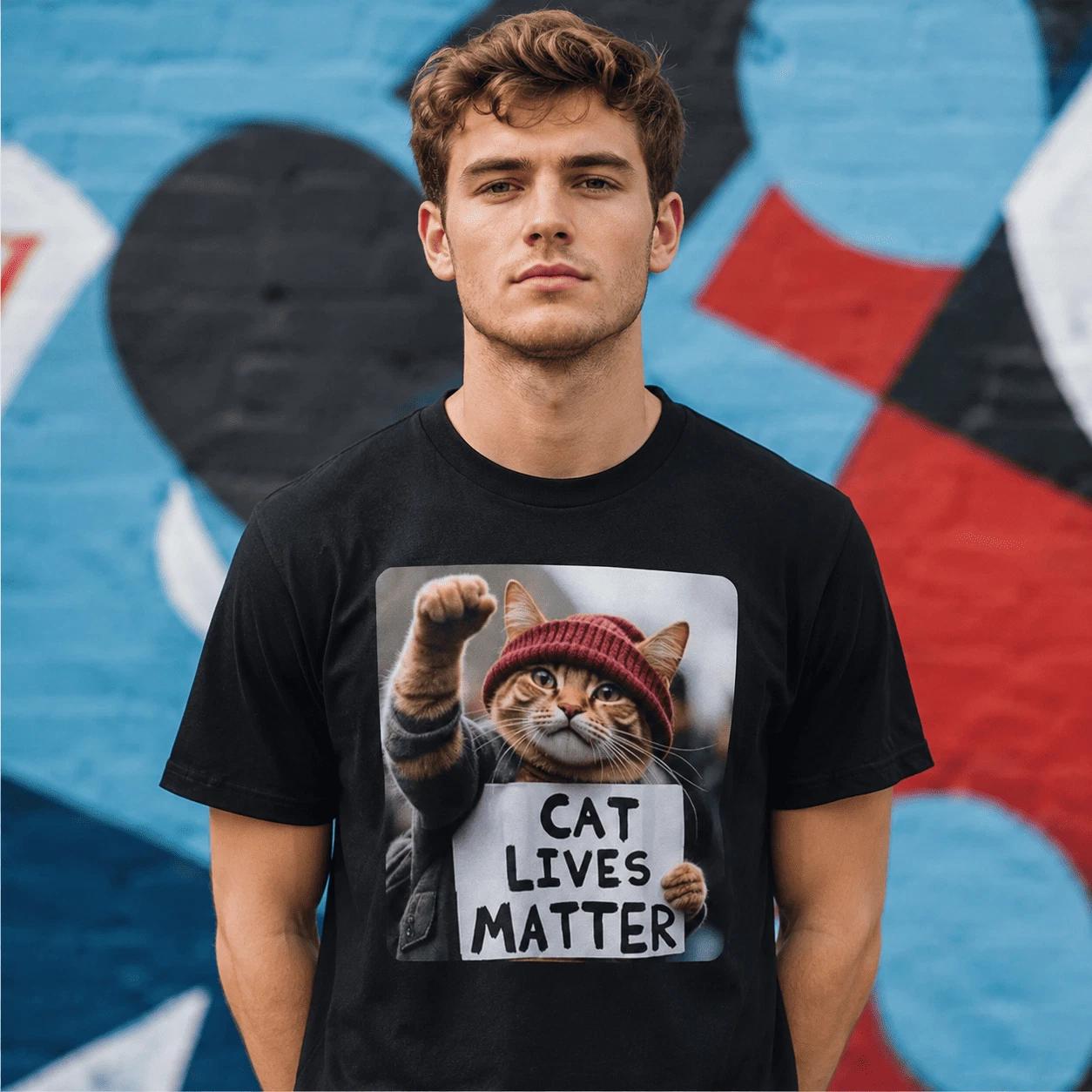 Cat Lives Matter T-Shirt Cute Activist Cat Graphic Funny Statement Tee XS
