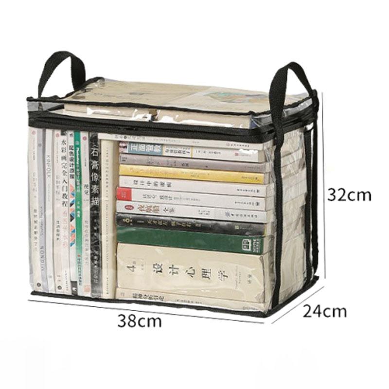 

Foldable Large Student Book Organizer Box with Handle Transparent Dustproof PVC Book Storage Bag Clothes Snacks Toys Organizer 1pc
