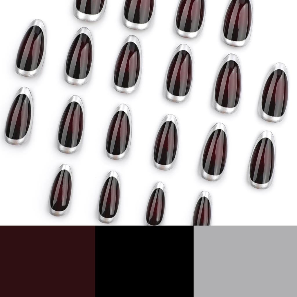 Premium manicure, fake nails, silver circle wearable nail pieces, short almonds, hot-selling wearable nails in Europe and America