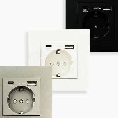 Eu Standard Black Smart Quick Charge USB Wall Socket,Type C 18W Fast Charging Electrical 220V Outlet,Wall Plug with USB 5V3.1A