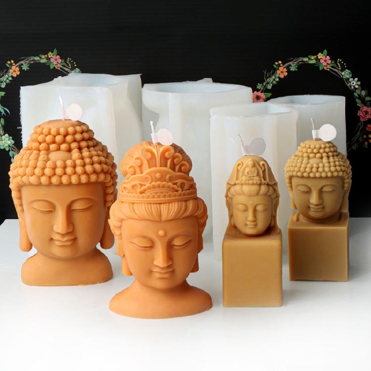 Silicone Candle Mold Avalokitesvara Buddhas Head Epoxy Gypsum Mould for Resin