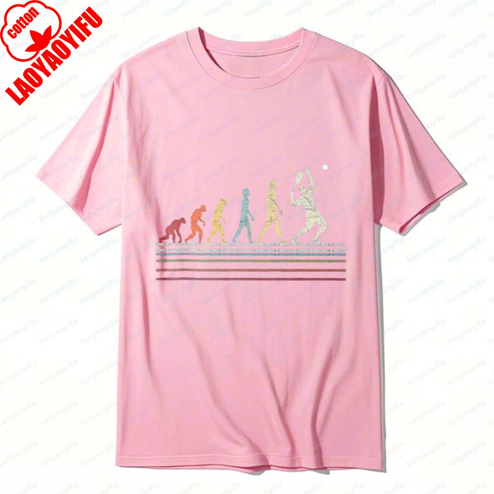 Retro Tennis Evolution Print TShirt Human Evolution Unisex Tee Racket Sport Enthusiast Casual Outdoors Trend Men Cotton Tops S